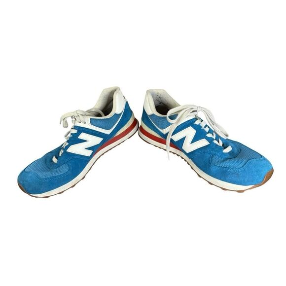 New Balance 574 Blue Red White Suede Mesh Sneakers Men’s 10.5 ML574HC2 - Picture 6 of 14